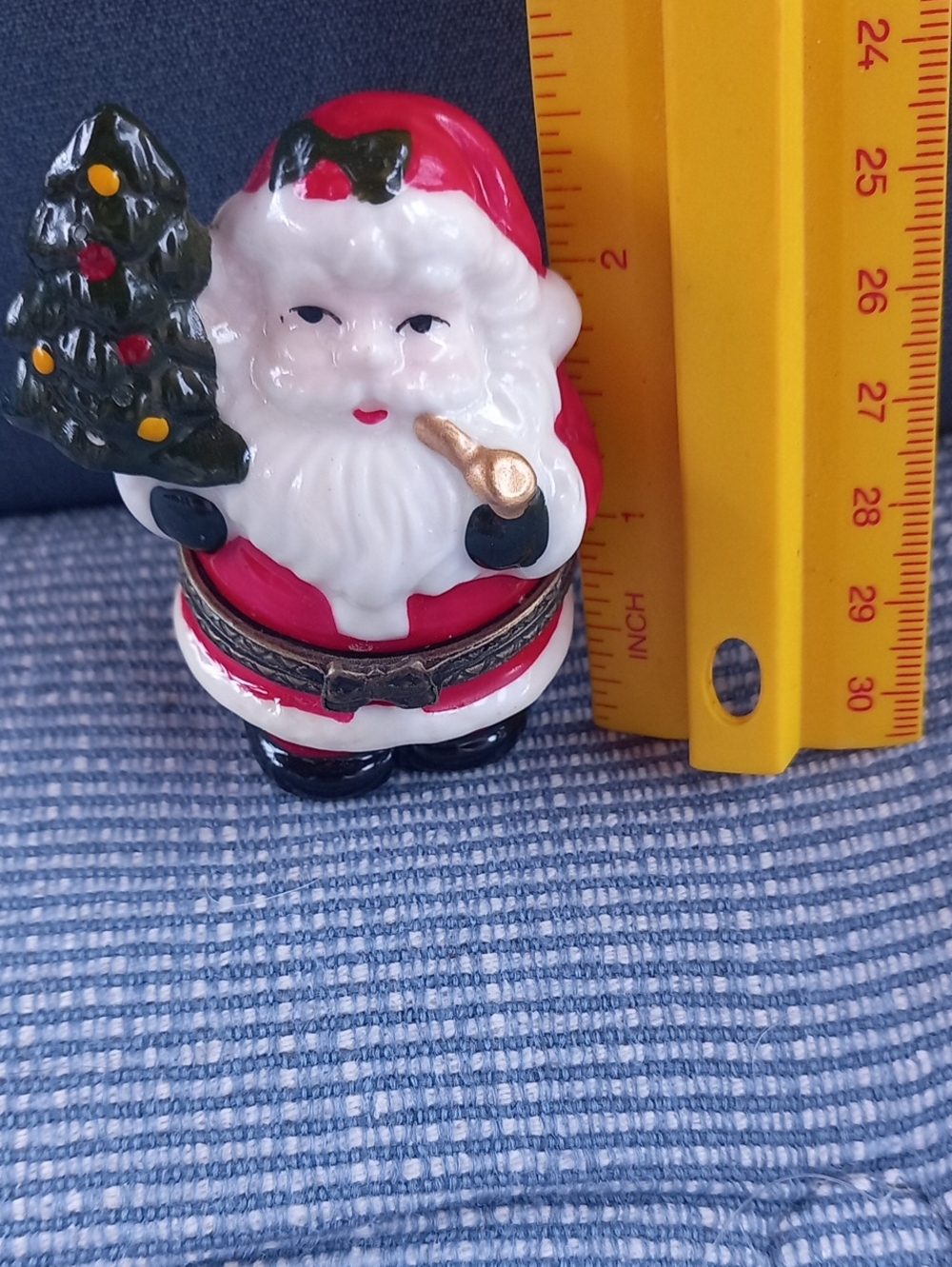 Trinket Box Porcelain Red Santa Figurine with Christmas Tree